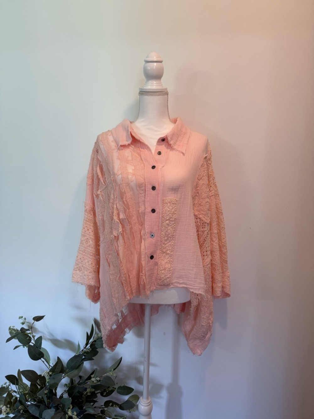 🩷 POL Light Pink Lace Patchwork Top 🩷